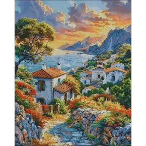 Seaside Village 14CT 16CT Printed Canvas Cross Stitch DIY Set Chinese Pattern Kit Home Needlework Embroidery 160 Colors