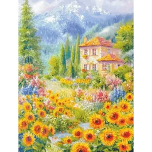 Sunflower hut 14CT 16CT 18CT Printed On Canvas Cross Stitch DIY Set Needlework Embroidery 119 Colors
